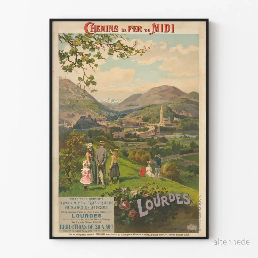Vintageposter för Chemins de Fer du Midi - Lourdes och Pyrenéerna