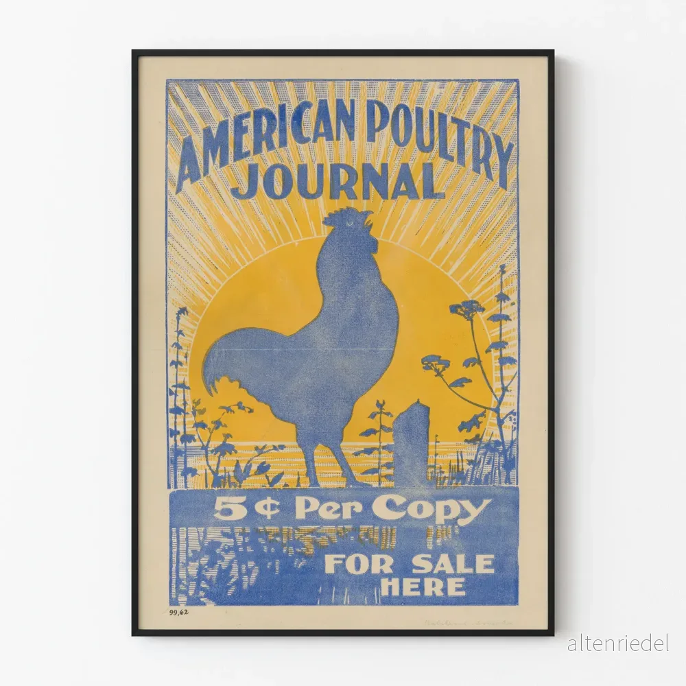 Vintage amerikansk Poultry Journal-Poster med tupp vid soluppgången