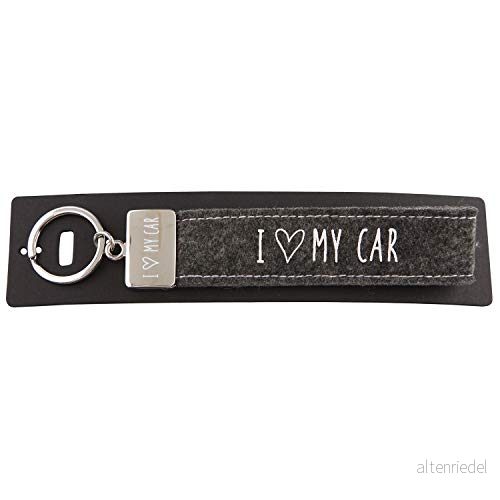 Depesche 4298 020 slingor nyckelring av filt, med graverad metallkant och ikoniska tryck, 'I Love My Car, grå, ca 18,7 x 4,4 1 cm 4010070335458