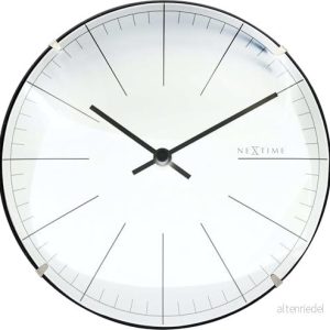 NeXtime liten designväggklocka, filigran, oansenlig och elegant, böjd glaskåpa, för stående eller upphängning, svart Ø 20 cm, vit, 3506WI 8717713021490