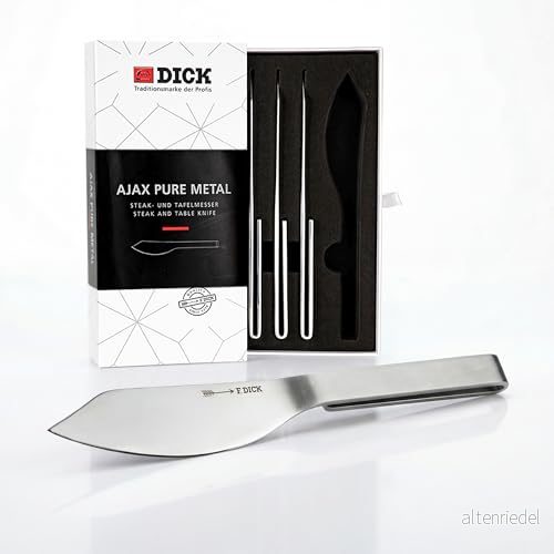 F. DICK Pure Metal Ajax Steakknivset (4 delar, knivset, brett bladblad, böjd skärning, högkvalitativ stållegering, biffbestick) 81584000, grå, 22 cm 4009215192124