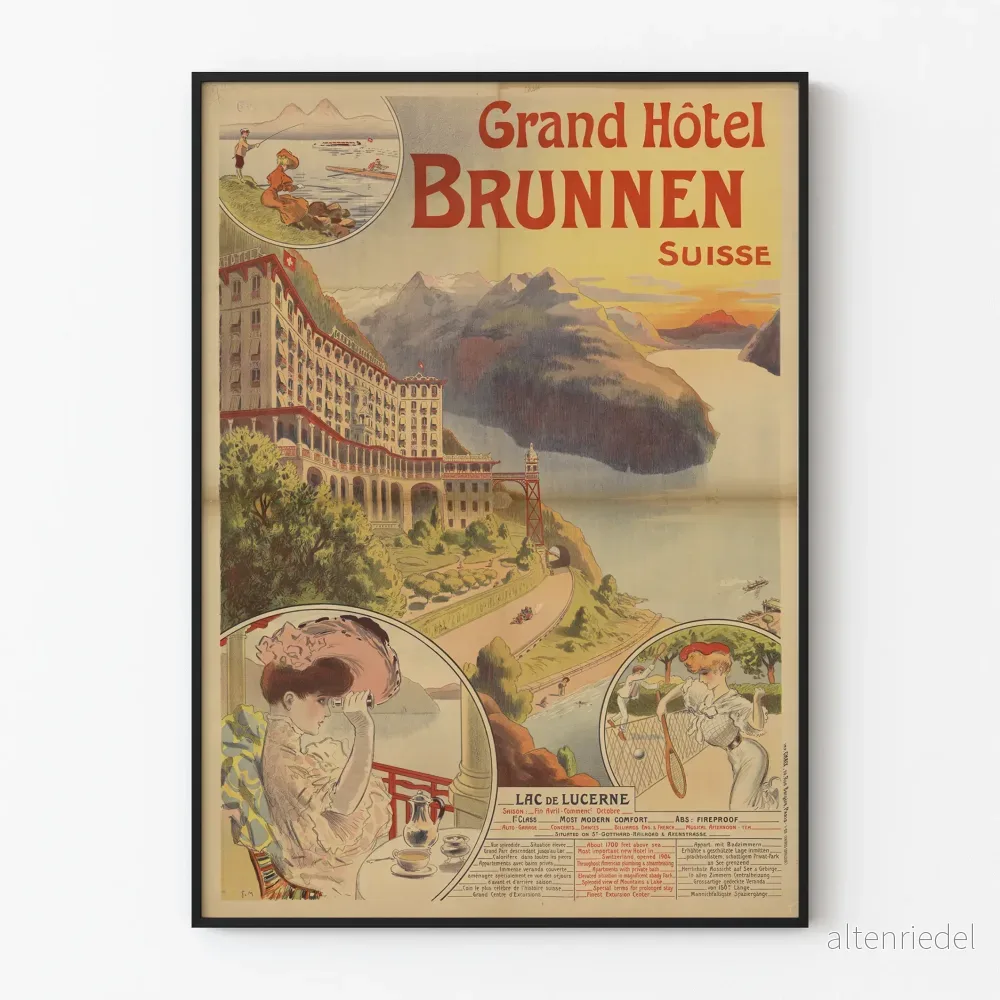 Vintageposter för Grand Hôtel Brunnen i Schweiz – Lucerne-sjön