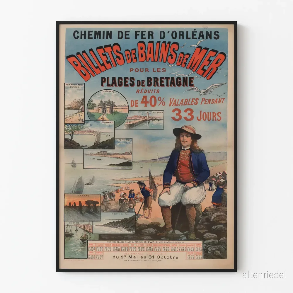 Vintageaffisch för Orléans järnväg - Badbiljetter i Bretagne
