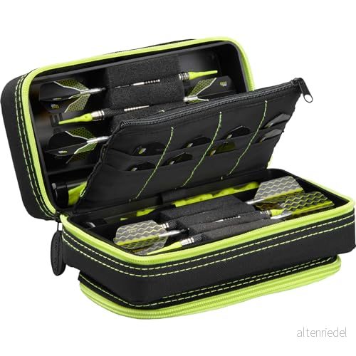 Casemaster Plazma Pro, 6 dartfodral för mjuka dartrar och stålspetsar, har stor främre mobilenhetsficka, inbyggda förvaringsrör fickor flyg, tips, axlar personliga föremål Yellow Trim 719265554745