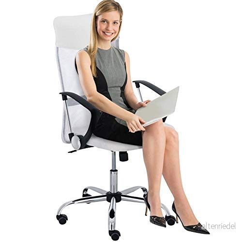 BAKAJI Fåtölj stol Skrivbord Presidentkontor tyg ventilerande nät 360 graders riktning justerbar höjd (Vit) 8052877972395