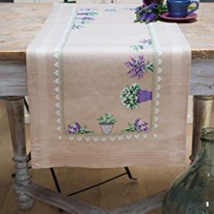 Vervaco Stickpack korsstygn set förtryckt bordslöpare lavendel broderidukar förteckning gör det själv pyssel vuxna kreativa broderilöpare för självbroderi 40 x 100 cm broderiset 5413480697571