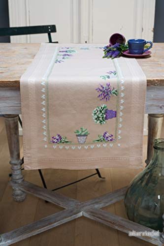 Vervaco Stickpack korsstygn set förtryckt bordslöpare lavendel broderidukar förteckning gör det själv pyssel vuxna kreativa broderilöpare för självbroderi 40 x 100 cm broderiset 5413480697571
