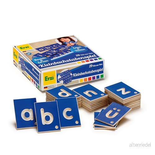 Erzi 42022 pedagogiskt spel små bokstäver av trä, inlärningsmaterial, kreativitet 4014722420226