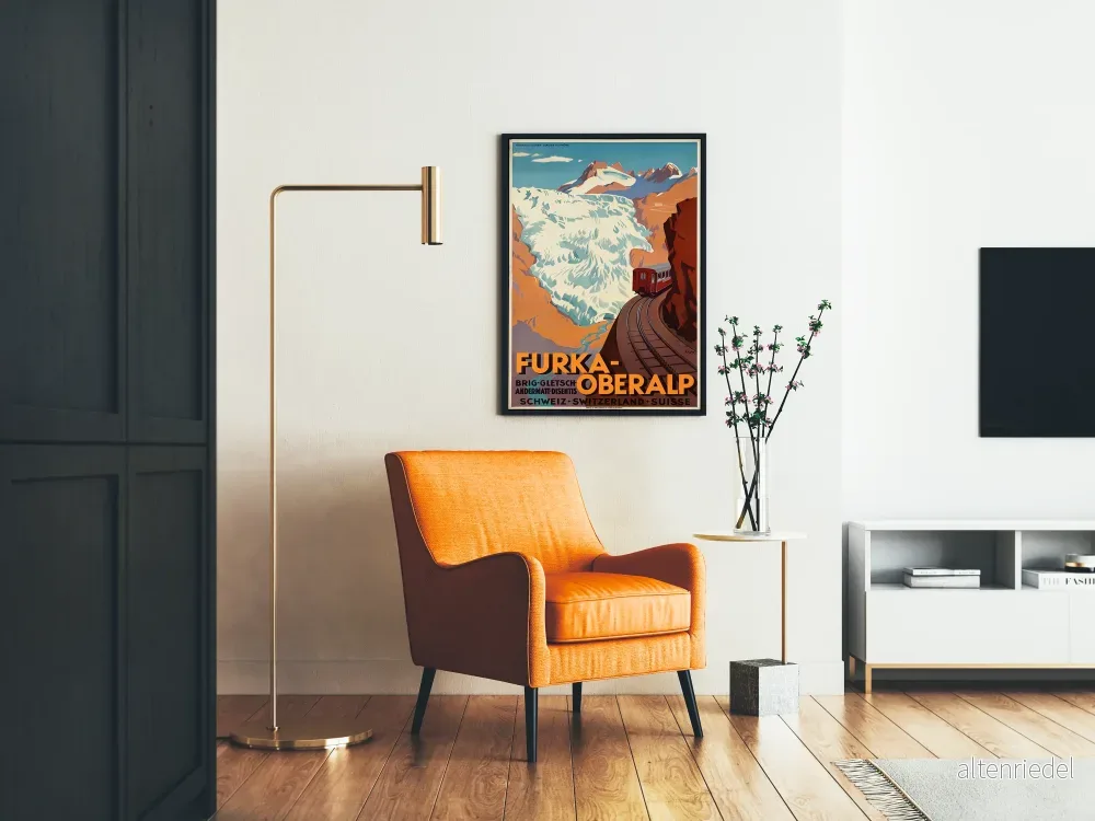 Retro poster Furka-Oberalp Schweiz - Vintage väggdekoration med berg och tåg - Bild 2