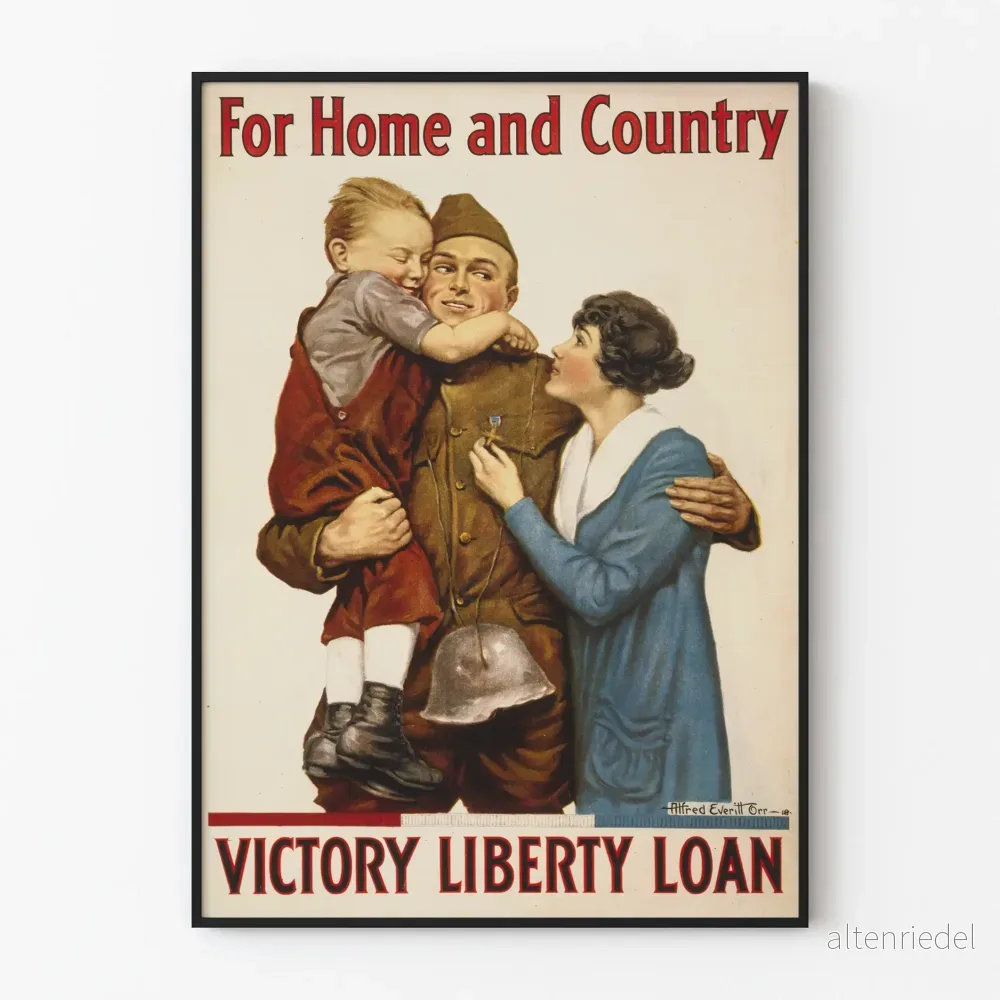 Vintageposter Väggdekoration Krig 1918 Seger Frihetslån