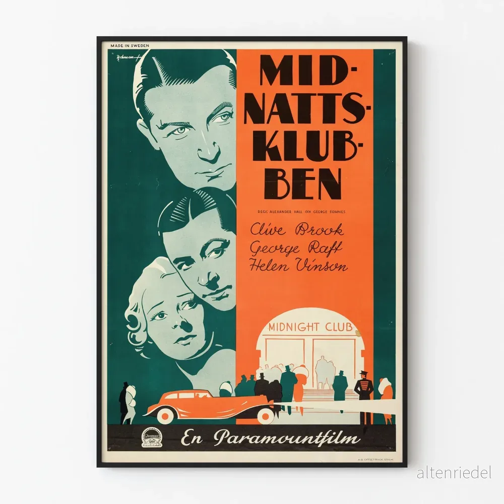 Vintageposter Midnight Club retro väggdekoration