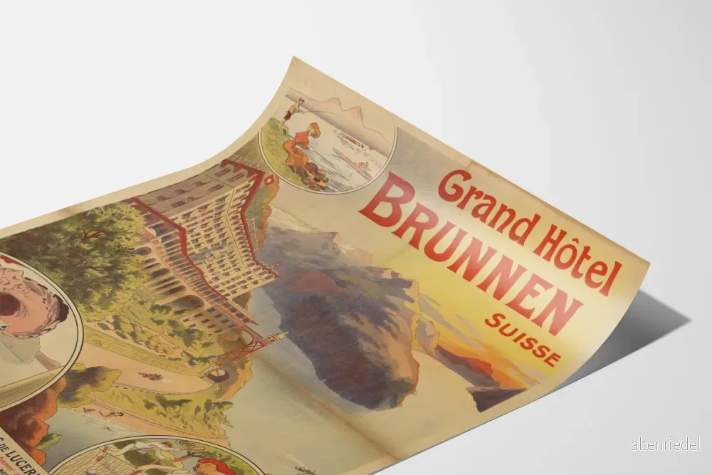 Vintageposter för Grand Hôtel Brunnen i Schweiz – Lucerne-sjön - Bild 3