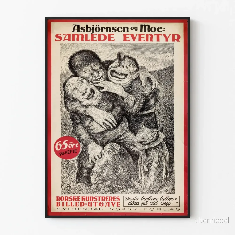 Vintage dekorativ poster med norska sagor Asbjörnsen och Moe
