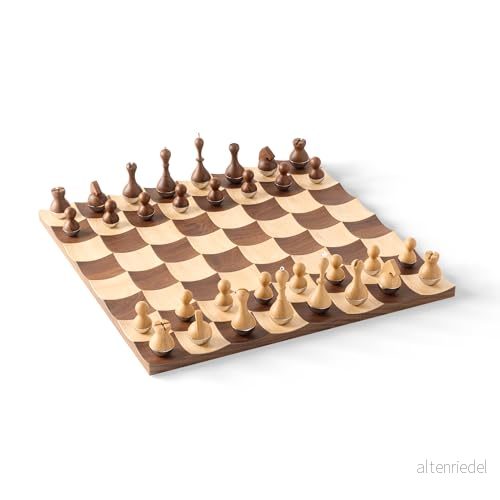 Umbra Wobble schackset med infällda spelfält av högkvalitativ lönn och valnötsträ, 38 x 11 cm, 2 spelare 28295183680