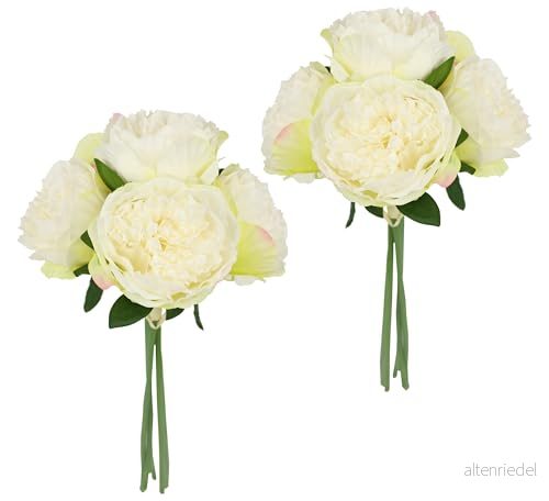 Flair Blomma, konstgjord rosbukett, konstgjorda blommor, bukett, sidenblommor, blombukett, blomarrangemang, bondrosor, pioner, set om 2, gräddvit 4019844811747