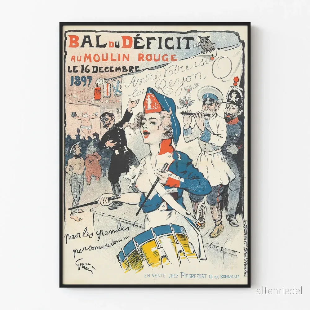 Vintageposter Bal du Déficit vid Moulin Rouge 1897