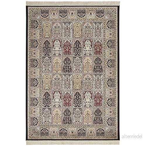 Nouristan Klassisk orientalisk viskosmatta med fransar Moud Barash (160 x 230 cm, sammetsoptik, 100 % viskos, lämplig för golvvärme, slitstark och lättvårda), antracitflerfärgad 4260691788779
