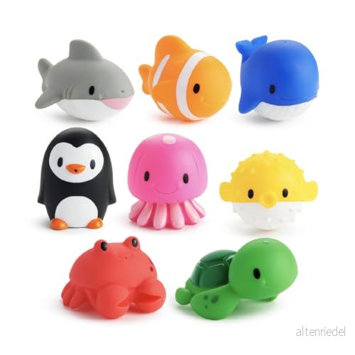 Munchkin flytande badleksaker i gummi som sprutar, med havsdjurstema, för bebisar 8 pack 5019090123358