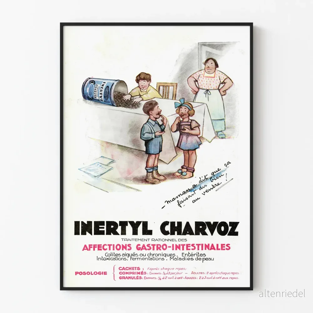 Vintageposter Inertyl Charvoz – Behandling av mag- och tarmbesvär Vintageposter Inertyl Charvoz – Behandling av mag- och tarmbesvär