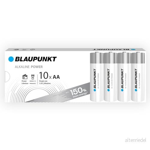 BLAUPUNKT AA alkaliska batterier, paket med 10, bäst för väggklockor, TV fjärrkontroller, LR6BPO/10CB 5410853065678