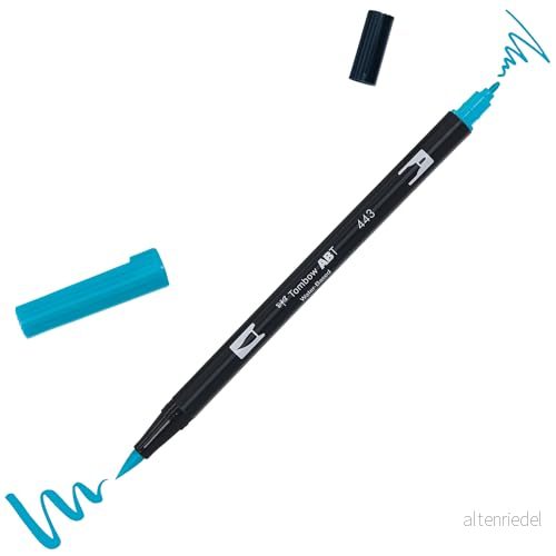 Tombow ABT 443 fiberpenna dubbel borste penna med två spetsar, turkos 4901991901597