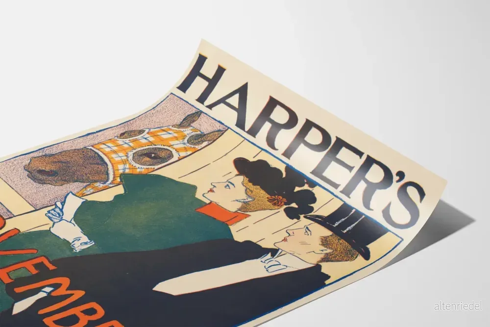Harper's november vintage poster med häst och elegant par - Bild 3