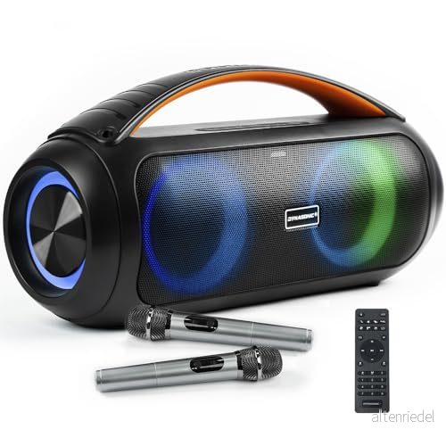 DYNASONIC D93 bärbar Bluetooth högtalare IPX7 vattentät. Trådlös utomhushögtalare. stereo. Kraftfull ljudspelare med inbyggda LED lampor. Micro SD, USB. 8436585401208