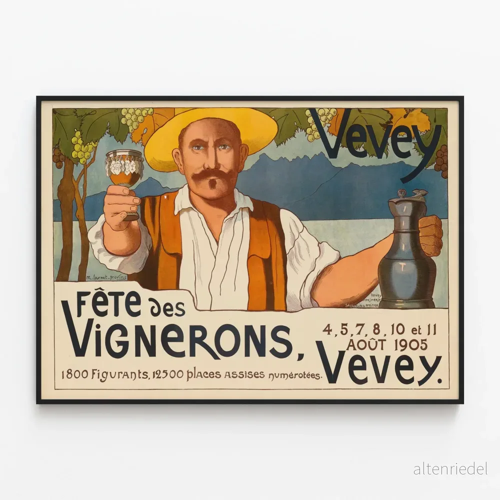 Vintage väggdekoration affisch för Vingårdsfesten 1905 i Vevey Vintage väggdekoration affisch för Vingårdsfesten 1905 i Vevey