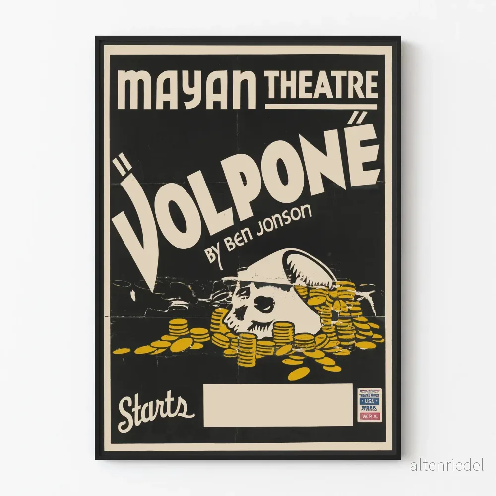Vintageposter Volpone teater Mayan - dramatisk väggdekoration