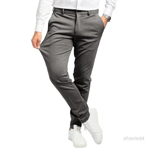 Performance Pants Eleganta herrbyxor med smal passform, stretchiga byxor för män, bekväma och praktiska arbete fritid, tygbyxor, Mörkgrå, 33W / 36L 5715104988653