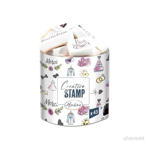Aladine Stampo Scrap kreativ kortstämpelsats skrap, DIY, gör det själv hantverk stämpelset att ta med sig överallt + svart bläck ingår (bröllop) 3660016037024