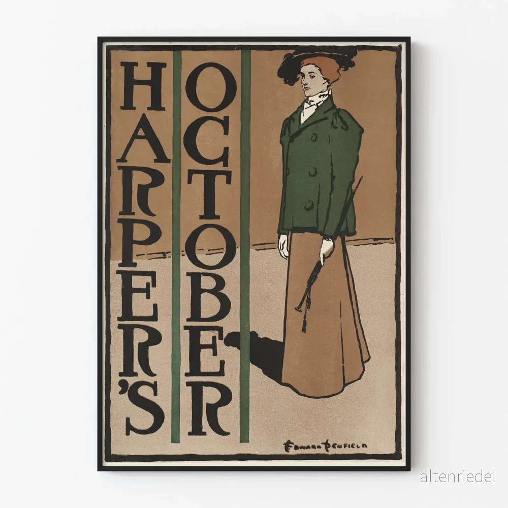 Vintageposter Harper's oktober 8 - Gammal modeteckning