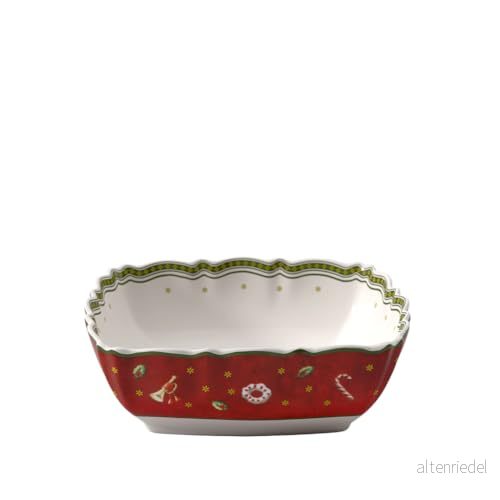 Villeroy och Boch Toy's Delight fyrkantig serveringsskål, premium porslin, vit/röd, liten 4003686267640