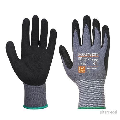 Portwest A350 DermiFlex Handske, Regelbunden, Storlek L, Svart 5036108203178