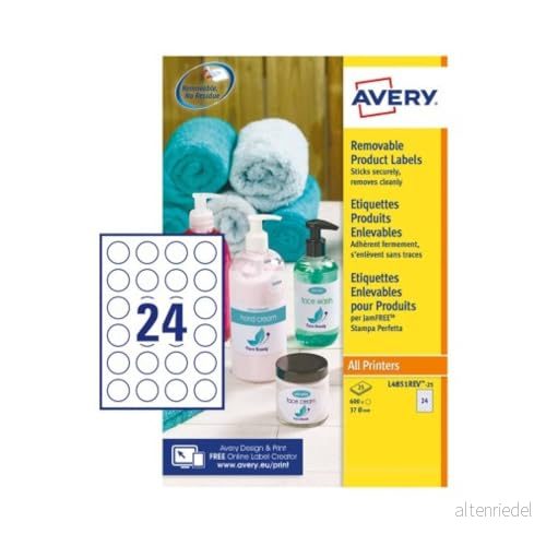 Avery Etiketter, runda, avtagbara 5014702134135