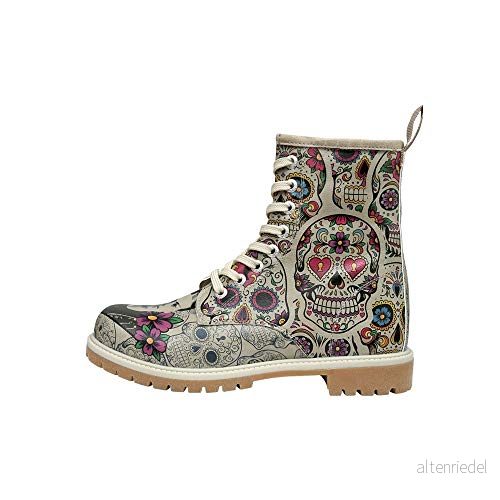 DOGO Kvinnors Veganska Läder Beige Långa Stövlar Remembrance Of Frida Kahlo mönster, Grå, 37 EU 8680544219896