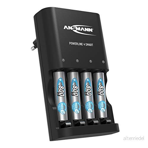 ANSMANN Batteriladdare med reparationsläge inkl. 4 x 800 mAh NiMH AAA batterier automatisk laddare för och uppladdningsbara batterier/med enkel laddning Powerline Smart 4013674143740