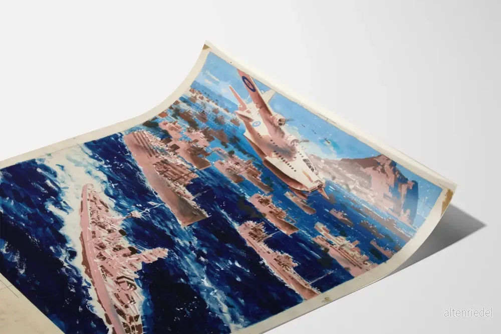Vintage poster av sjökonvoj som passerar Gibraltar med flygplan - Bild 3