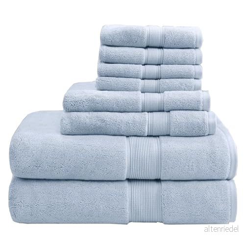 800GSM 100% bomull lyx turkisk badrumshandduk, mycket absorberande lång överdimensionerad linne badhanddukar set, 8 delar inklusive 2 badhanddukar, handdukar och 4 tvätthanddukar, ljusblå 675716832827