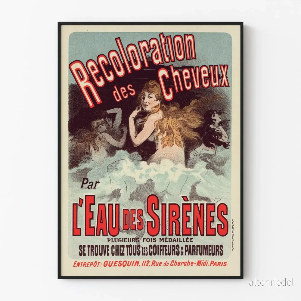 Vintage poster för väggdekoration L'Eau des Sirènes för hårfärgning