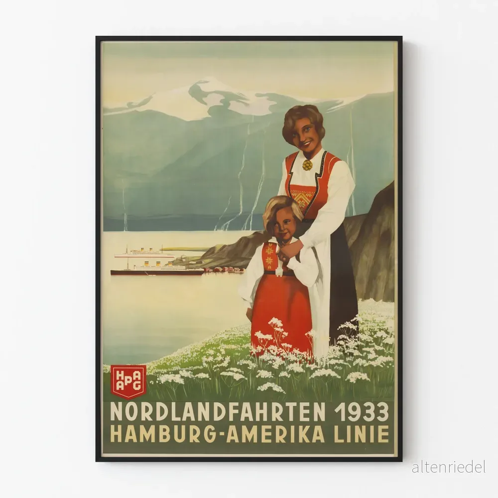Vintageaffisch Nordlandfahrten 1933 Hamburg Amerika Linie