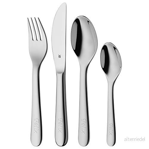 WMF barn bestickset 4 delar Cromargan 18/10 rostfritt stål borstat lämpligt från 3 år graverade bestick 4000530673237