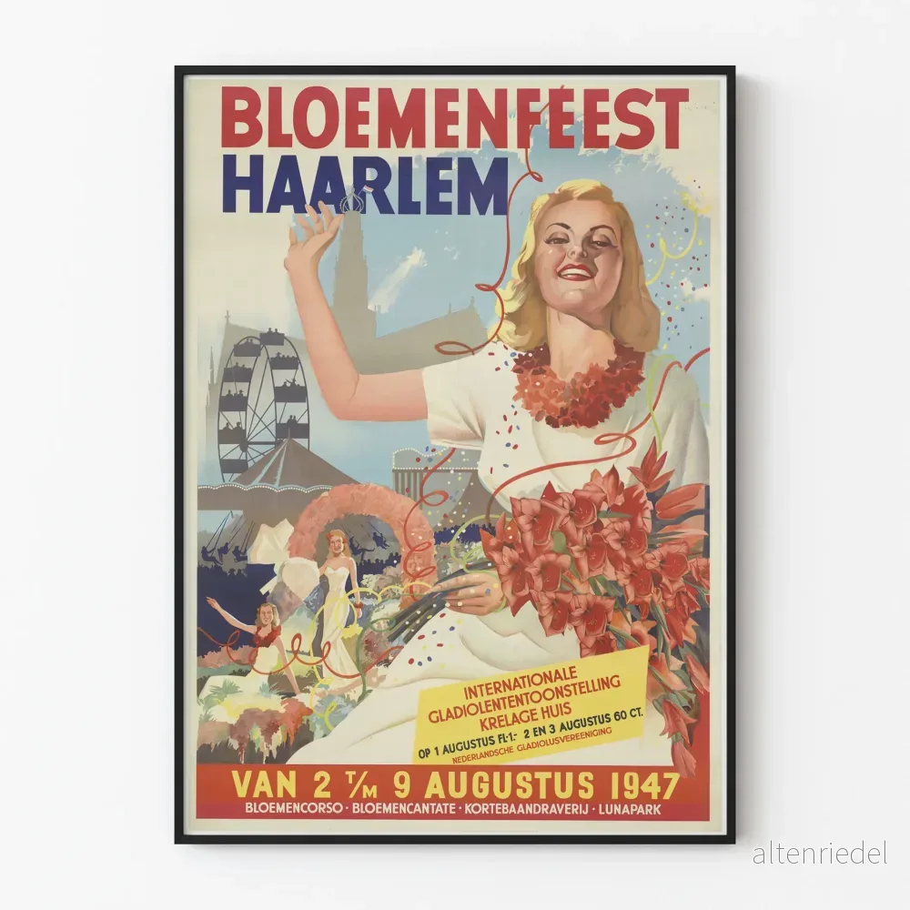 Vintageposter Bloemenfeest Haarlem 1947 väggdekoration
