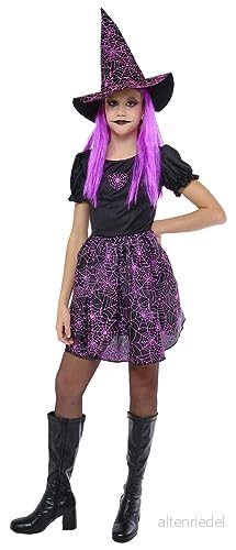 Blondiner Witch Spiderweb kostym Neo Rosa för tjejer, Glow in Dark Klänning och hatt, Officiell Blondes Halloween, Karneval, Födelsedag fester 8422971886261