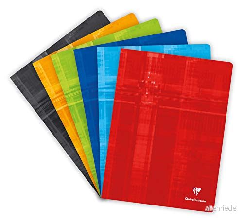 Clairefontaine 3371C Anteckningsbok, häftad, 24 x 32 cm, 120 sidor, stora rutor, vitt papper, 90 g, kuvert med laminerat kort, slumpmässig färg 3329680337105