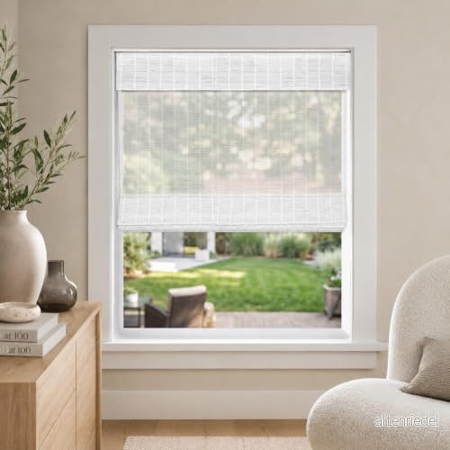 CHICOLOGY persienner, bambu romerska persienner för uteplats och nyanser fönsterrutor 91 cm B x 162 H snö 810049882921