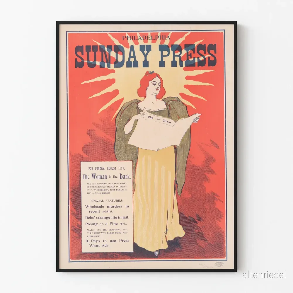 Vintageposter Philadelphia Sunday Press - Kvinnan i mörkret
