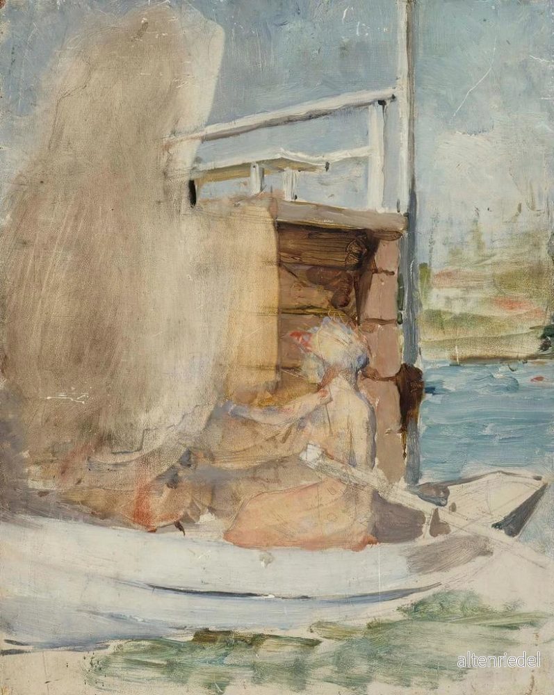 Målning En kvinna i en båt vid kajen (Kollision av fall) - Albert Edelfelt | Konsttryck - Bild 2