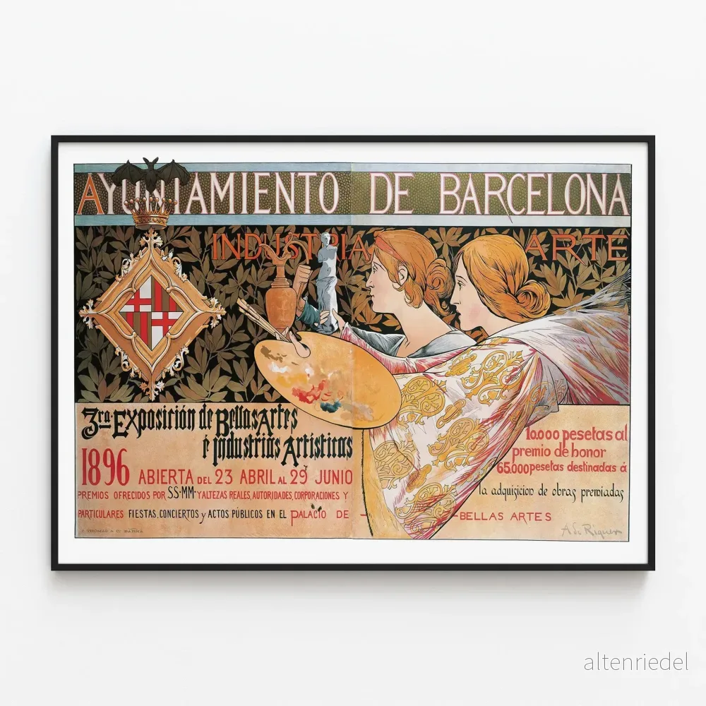 Vintage affisch för konstutställning 1896 Barcelona
