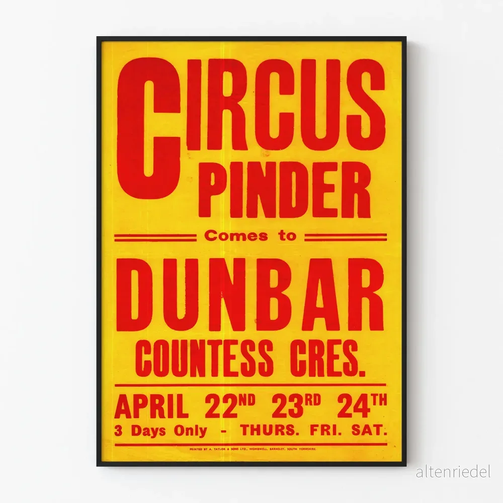Vintage cirkusaffisch Pinder vid Dunbar - Retro väggdekoration